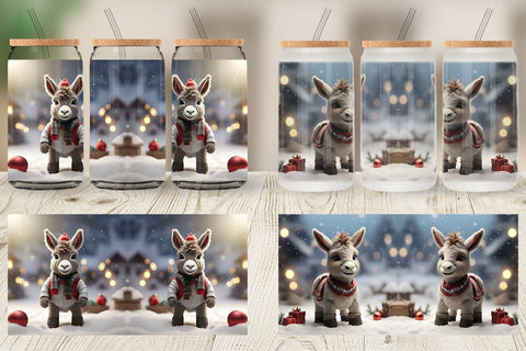 Glass Can Donkey Christmas Sublimation artnoy 