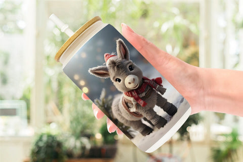 Glass Can Donkey Christmas Sublimation artnoy 