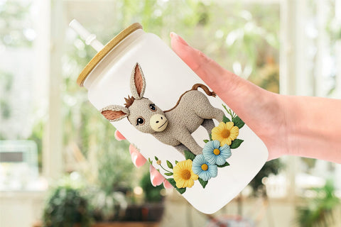 Glass Can Donkey Embroidery Sublimation artnoy 