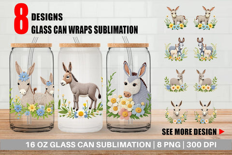 Glass Can Donkey Embroidery Sublimation artnoy 