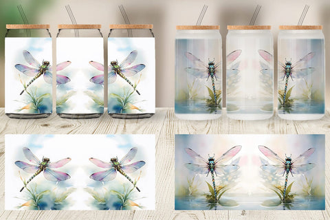 Glass Can Dragonfly Summer Sublimation artnoy 
