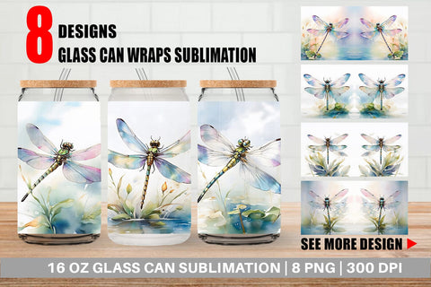 Glass Can Dragonfly Summer Sublimation artnoy 