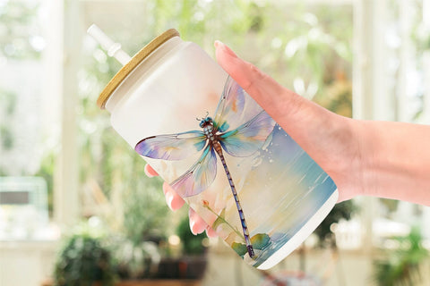 Glass Can Dragonfly Summer Sublimation artnoy 