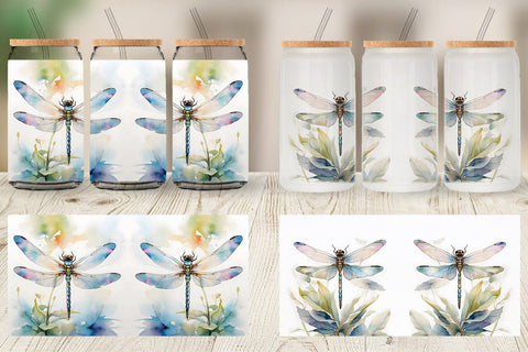 Glass Can Dragonfly Summer Sublimation artnoy 