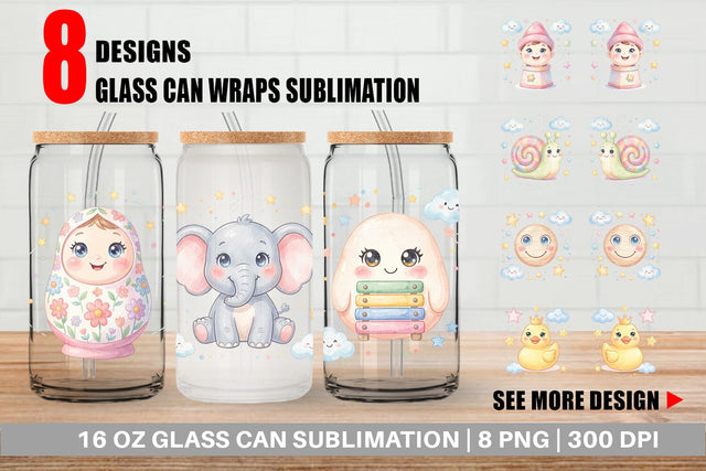 Glass Can Dreamy Floating Toybox Watercolor Sublimation artnoy 