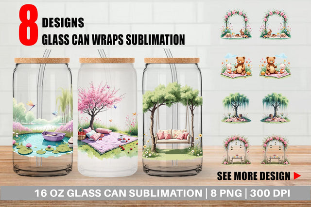 Glass Can Dreamy Garden Picnic Sublimation artnoy 
