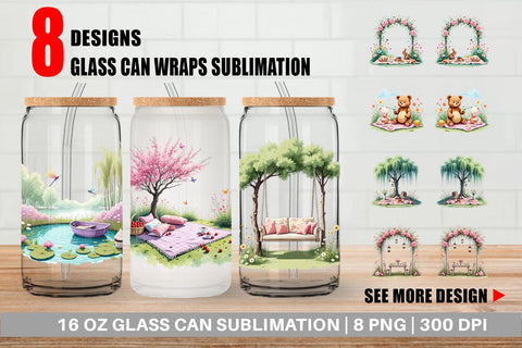 Glass Can Dreamy Garden Picnic Sublimation artnoy 