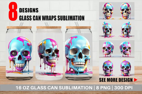 Glass Can Dripping Skull Sublimation artnoy 