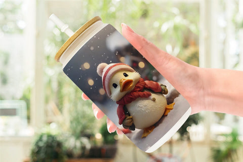Glass Can Duck Christmas Sublimation artnoy 