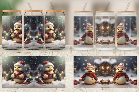 Glass Can Duck Christmas Sublimation artnoy 