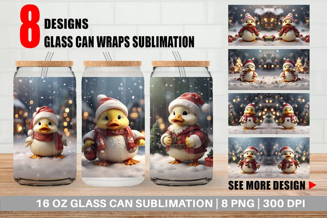 Glass Can Duck Christmas Sublimation artnoy 