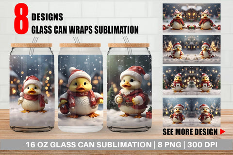 Glass Can Duck Christmas Sublimation artnoy 