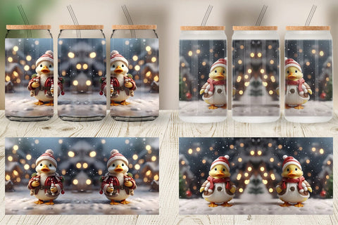Glass Can Duck Christmas Sublimation artnoy 