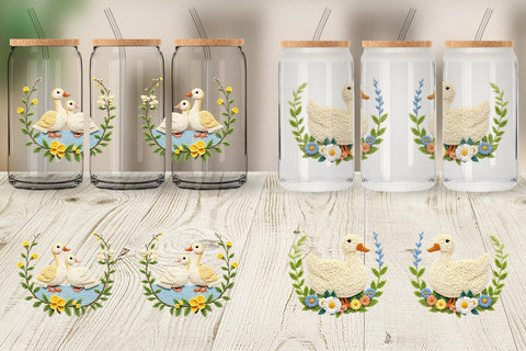 Glass Can Duck Embroidery Sublimation artnoy 