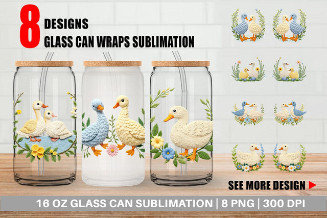 Glass Can Duck Embroidery Sublimation artnoy 