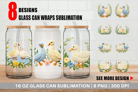 Glass Can Duck Embroidery Sublimation artnoy 