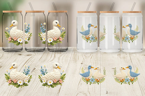 Glass Can Duck Embroidery Sublimation artnoy 