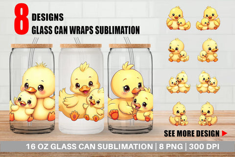 Glass Can Duck Mother's Day Sublimation artnoy 