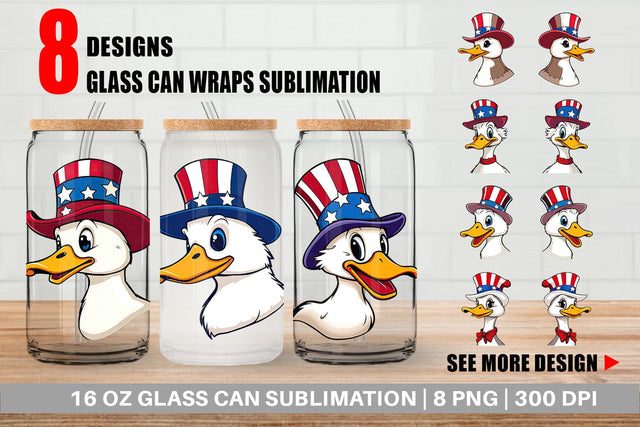 Glass Can Duck Patriotic Sublimation artnoy 