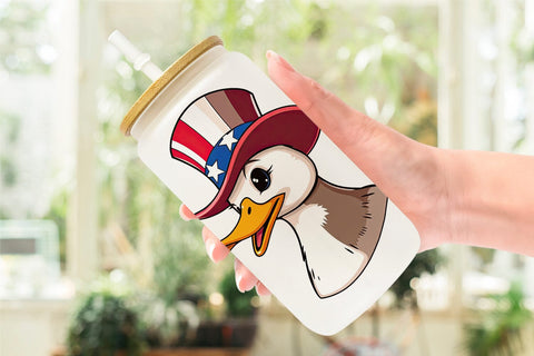 Glass Can Duck Patriotic Sublimation artnoy 