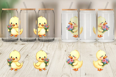 Glass Can Duck Spring Bouquet Sublimation artnoy 