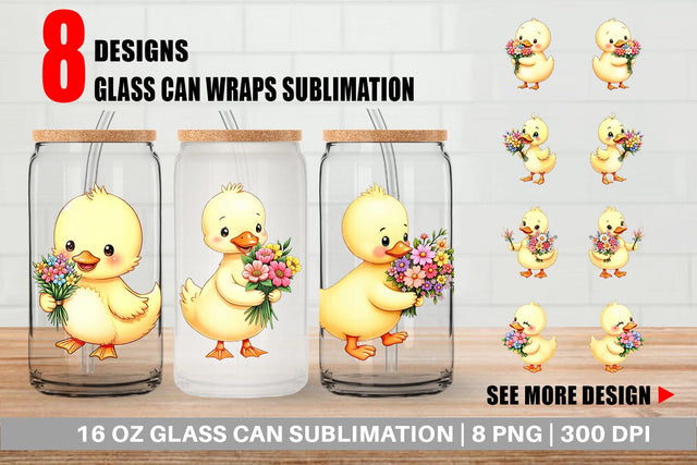 Glass Can Duck Spring Bouquet Sublimation artnoy 