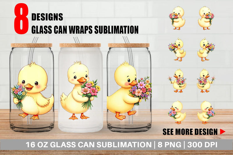 Glass Can Duck Spring Bouquet Sublimation artnoy 