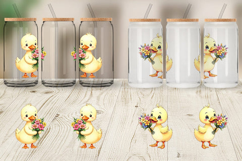 Glass Can Duck Spring Bouquet Sublimation artnoy 