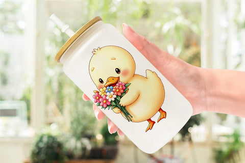 Glass Can Duck Spring Bouquet Sublimation artnoy 