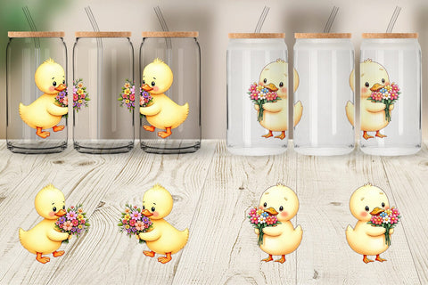 Glass Can Duck Spring Bouquet Sublimation artnoy 