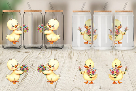 Glass Can Duck Spring Bouquet Sublimation artnoy 