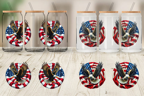 Glass Can Eagle 4th of July Sublimation artnoy 