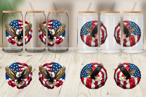 Glass Can Eagle 4th of July Sublimation artnoy 