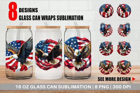 Glass Can Eagle 4th of July Sublimation artnoy 