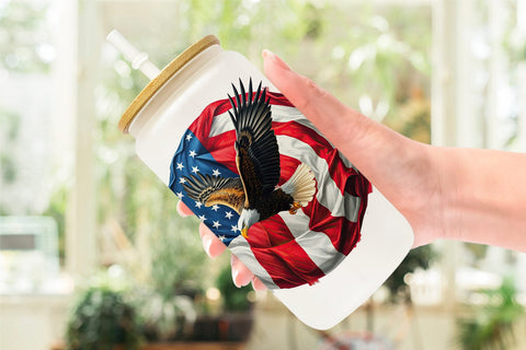 Glass Can Eagle 4th of July Sublimation artnoy 