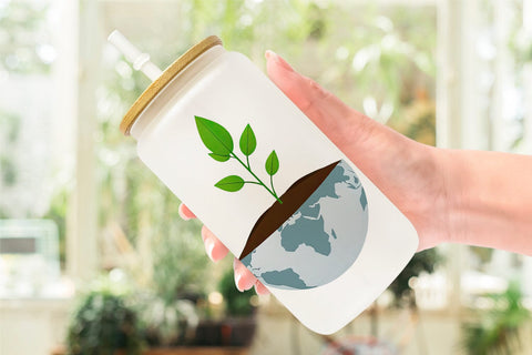 Glass Can Earth with a Seedling Sublimation artnoy 
