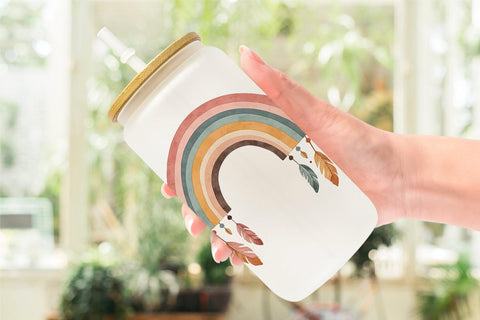 Glass Can Earthy Boho Fall Sublimation artnoy 