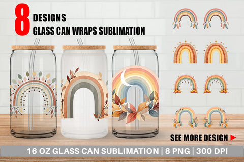 Glass Can Earthy Boho Fall Sublimation artnoy 