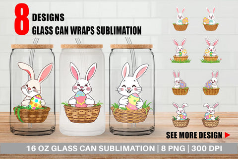 Glass Can Easter Bunny Sublimation artnoy 