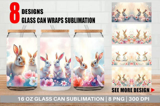 Glass Can Easter Bunny Sublimation artnoy 