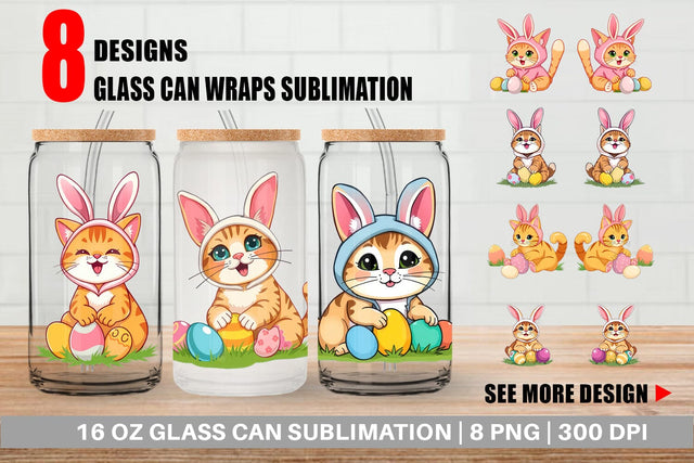 Glass Can Easter Cat Sublimation artnoy 