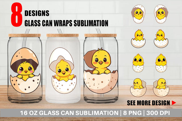 Glass Can Easter Chick Sublimation artnoy 