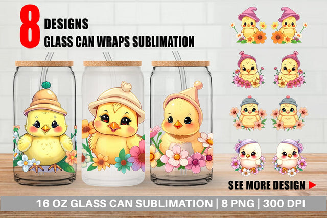 Glass Can Easter Chick Sublimation artnoy 