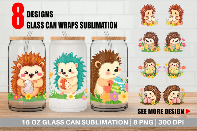 Glass Can Easter Hedgehog Sublimation artnoy 