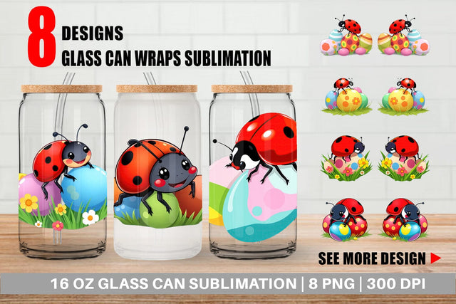 Glass Can Easter Ladybug Sublimation artnoy 