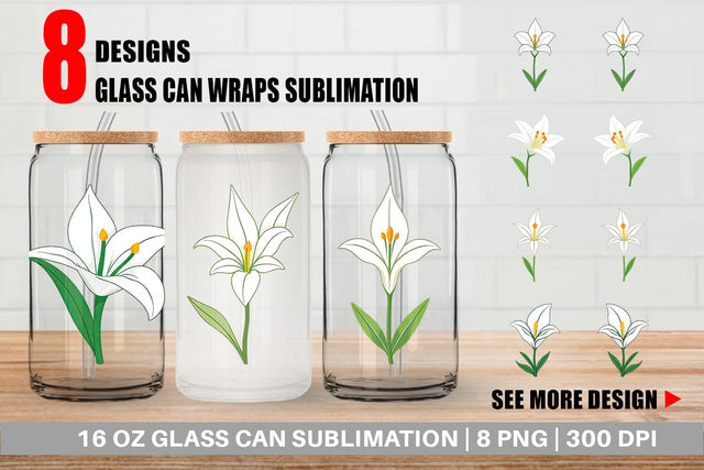 Glass Can Easter Lily Sublimation artnoy 