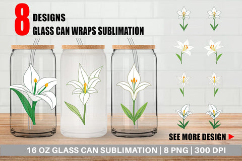 Glass Can Easter Lily Sublimation artnoy 