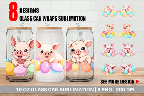 Glass Can Easter Pig Sublimation artnoy 