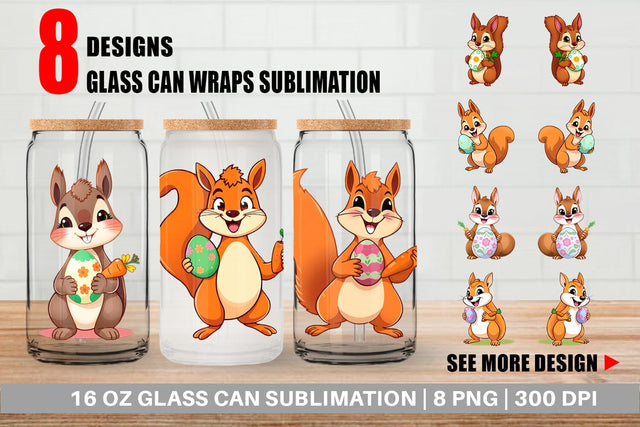 Glass Can Easter Squirrel Sublimation artnoy 