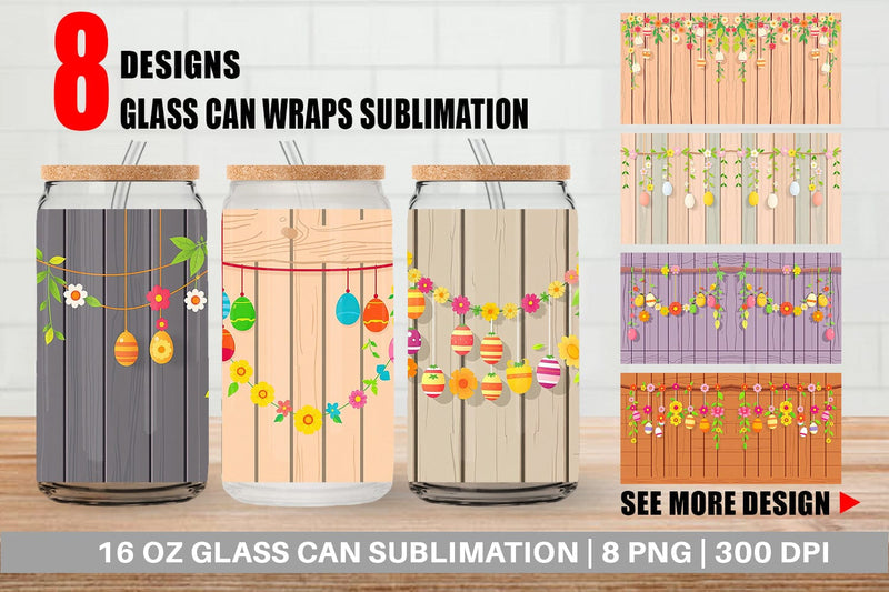 Glass Can Easter Wood Sublimation artnoy 